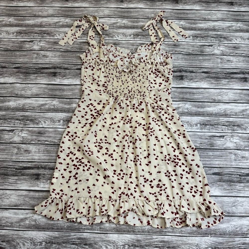 Heart Print Sweetheart Neck Tie Shoulder Dress Women’s Size S - Picture 13 of 13